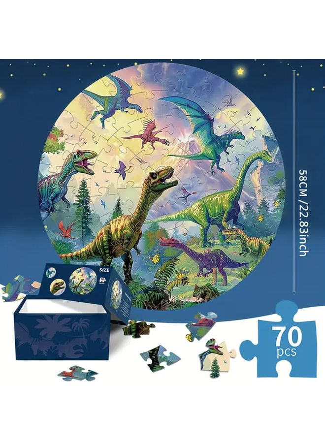 عالم الديناصورات 70 قطعة لغز دائري سميك ومتين للمتعة العائلية في أعياد الميلاد - Image 2